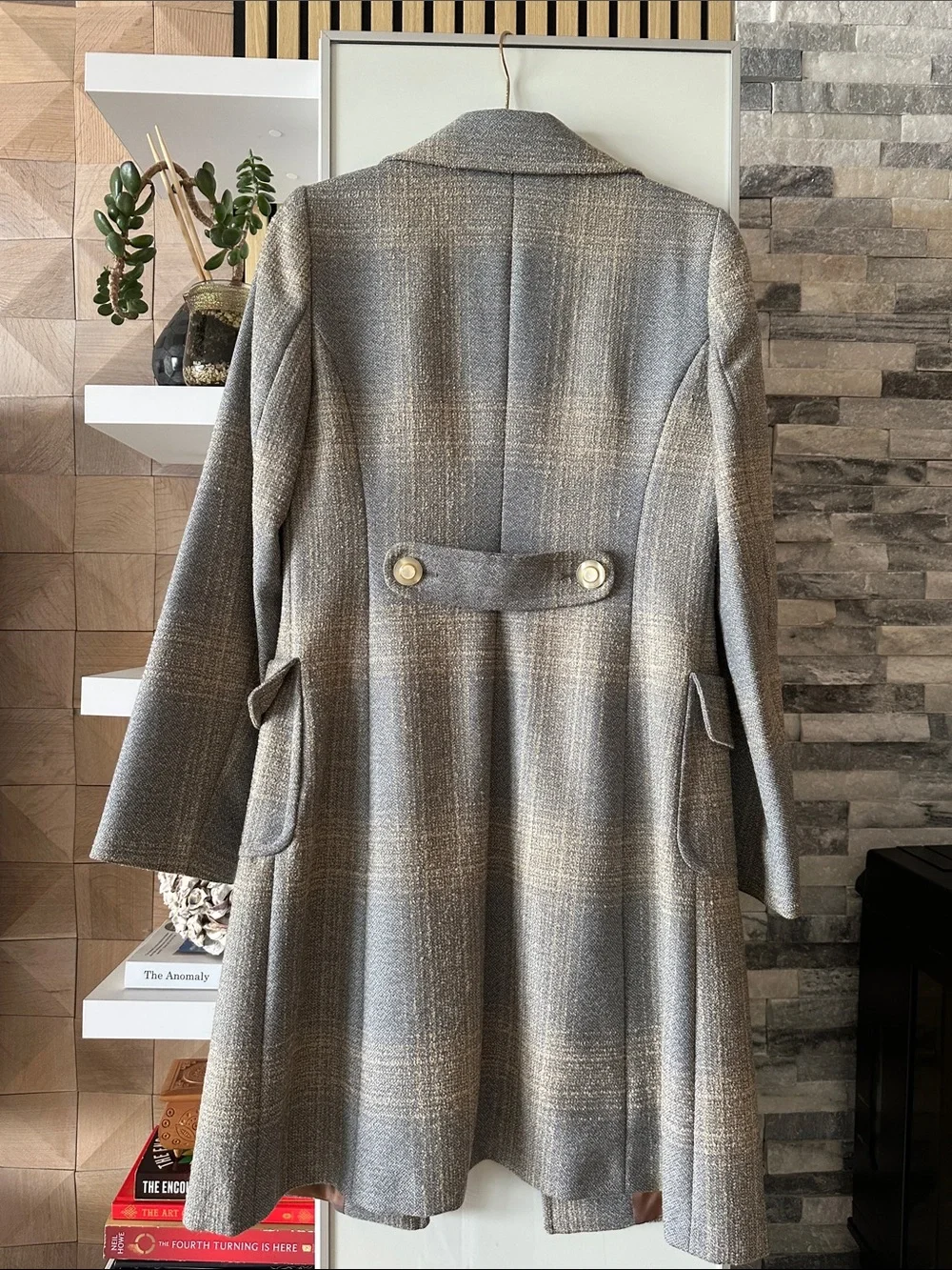Sisley Gray Plaid Wool-Blend Pea Coat